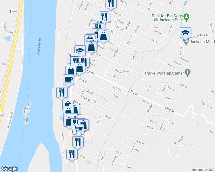 map of restaurants, bars, coffee shops, grocery stores, and more near 811 22nd Street in Vienna