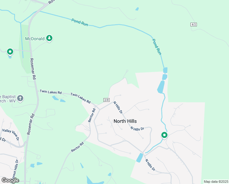 map of restaurants, bars, coffee shops, grocery stores, and more near 104 Tanglewood Pl in Parkersburg