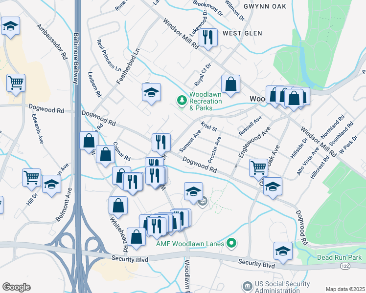 map of restaurants, bars, coffee shops, grocery stores, and more near 1914 Summit Avenue in Baltimore