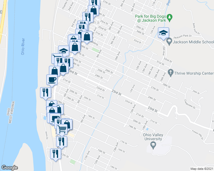 map of restaurants, bars, coffee shops, grocery stores, and more near 913 23rd St in Vienna