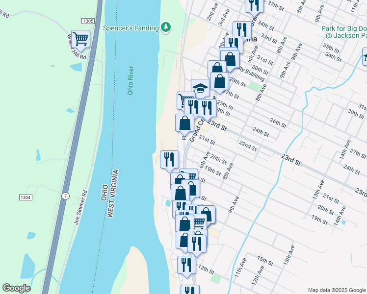 map of restaurants, bars, coffee shops, grocery stores, and more near 1907 Grand Central Avenue in Vienna