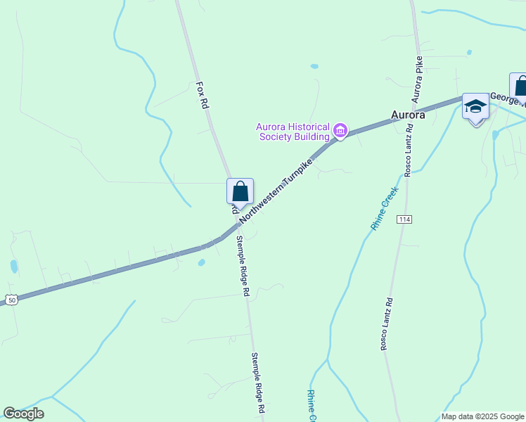 map of restaurants, bars, coffee shops, grocery stores, and more near 23542 George Washington Highway in Aurora