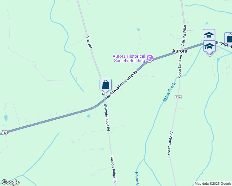 map of restaurants, bars, coffee shops, grocery stores, and more near 23542 George Washington Highway in Aurora
