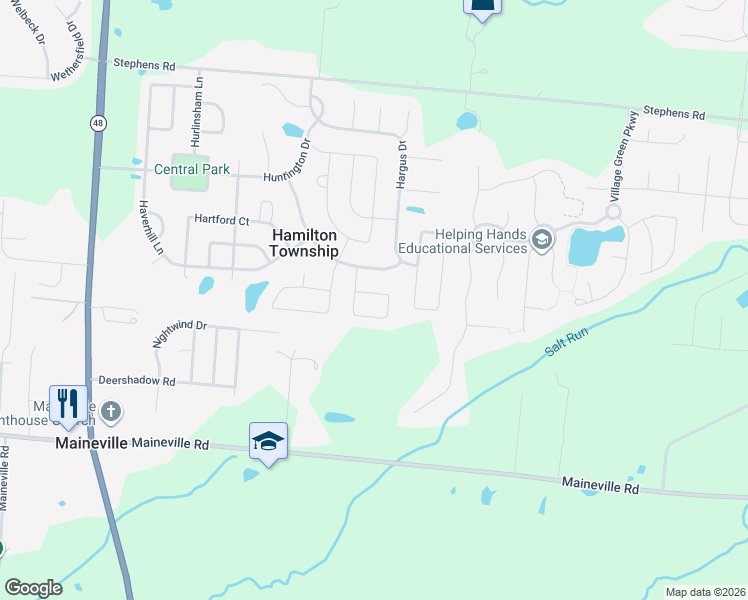 map of restaurants, bars, coffee shops, grocery stores, and more near 680 Hafton Court in Maineville