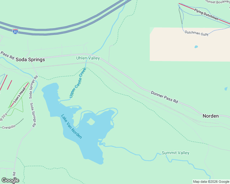 map of restaurants, bars, coffee shops, grocery stores, and more near Lake Van Norden Road in Soda Springs
