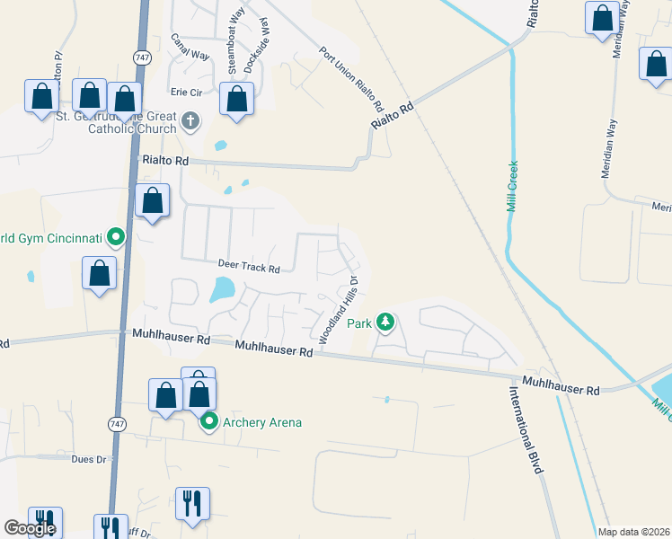 map of restaurants, bars, coffee shops, grocery stores, and more near 5053 Tri County View Drive in Butler County