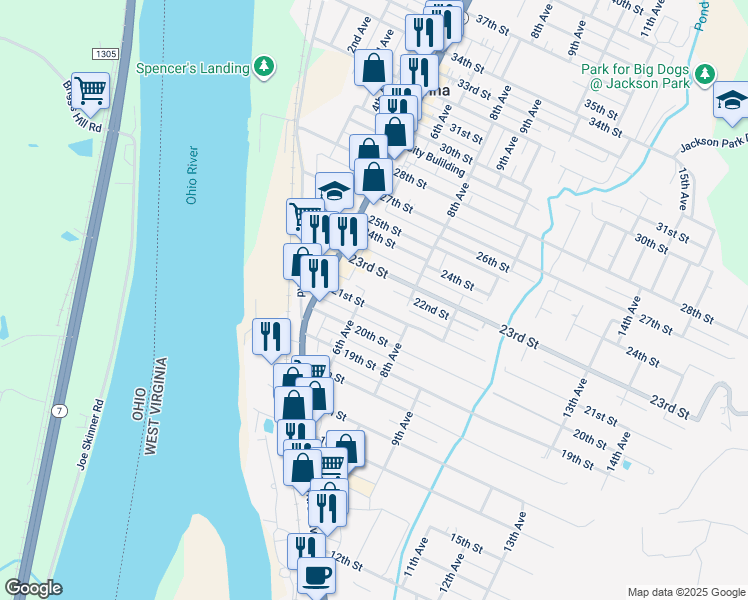 map of restaurants, bars, coffee shops, grocery stores, and more near 605 21st Street in Vienna