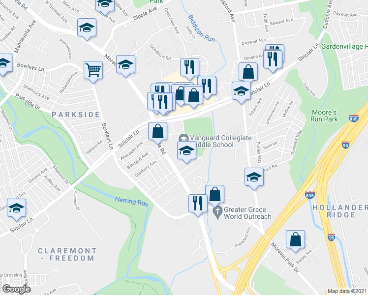 map of restaurants, bars, coffee shops, grocery stores, and more near 5000 Truesdale Avenue in Baltimore