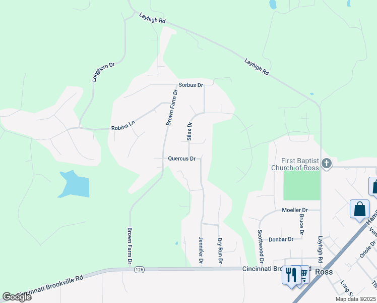 map of restaurants, bars, coffee shops, grocery stores, and more near 2951 Quercus Drive in Hamilton