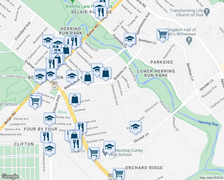 map of restaurants, bars, coffee shops, grocery stores, and more near 3531 Chesterfield Avenue in Baltimore