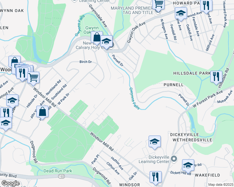 map of restaurants, bars, coffee shops, grocery stores, and more near 2164 Lorraine Avenue in Baltimore