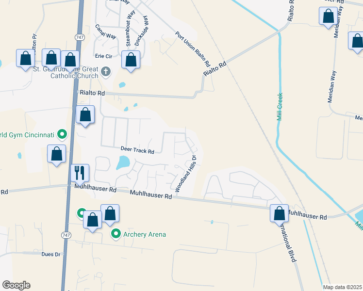 map of restaurants, bars, coffee shops, grocery stores, and more near 5120 Cody Pass Drive in Butler County