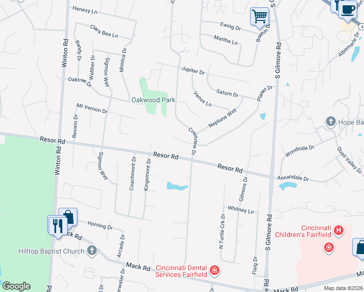 map of restaurants, bars, coffee shops, grocery stores, and more near 13 Planet Court in Fairfield