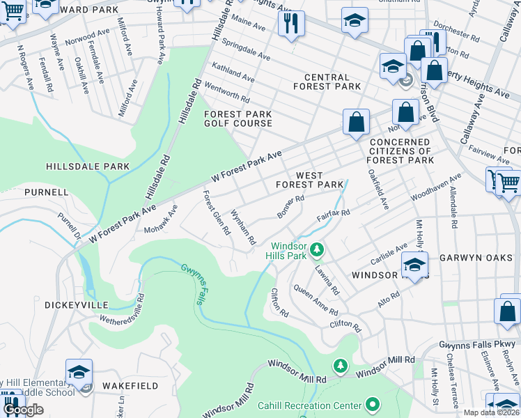 map of restaurants, bars, coffee shops, grocery stores, and more near 4515 Fairview Avenue in Baltimore