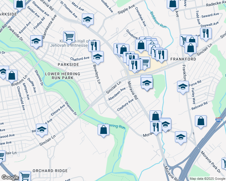 map of restaurants, bars, coffee shops, grocery stores, and more near 4833 Sinclair Lane in Baltimore
