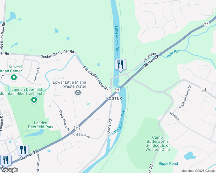 map of restaurants, bars, coffee shops, grocery stores, and more near 7953 Old 3C Highway in Maineville