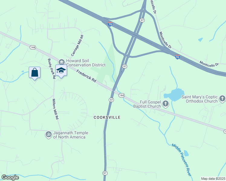 map of restaurants, bars, coffee shops, grocery stores, and more near 2930 Maryland 97 in Howard County