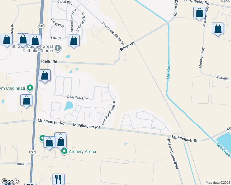map of restaurants, bars, coffee shops, grocery stores, and more near 9448 Crockett Pass in Butler County