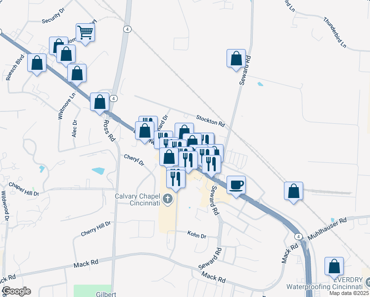 map of restaurants, bars, coffee shops, grocery stores, and more near 6560 Dixie Highway in Fairfield
