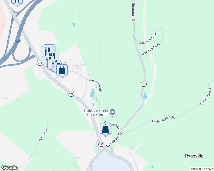 map of restaurants, bars, coffee shops, grocery stores, and more near Genesis Boulevard in Bridgeport