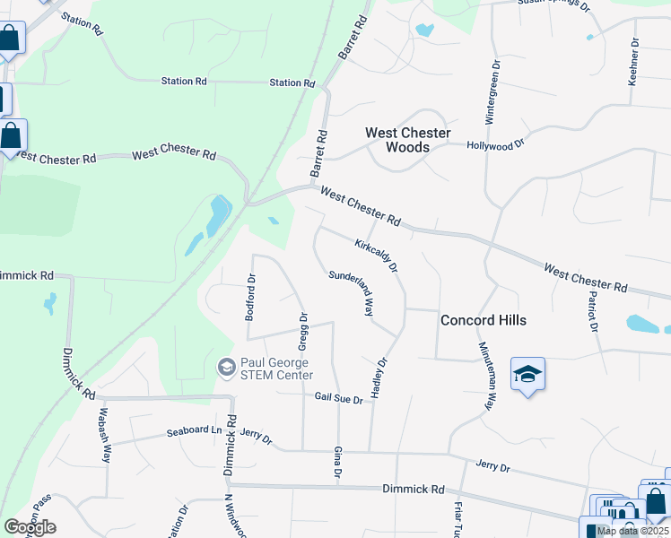 map of restaurants, bars, coffee shops, grocery stores, and more near 9210 Sunderland Way in Butler County