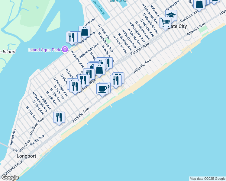 map of restaurants, bars, coffee shops, grocery stores, and more near 9219 South Washington Avenue in Margate City