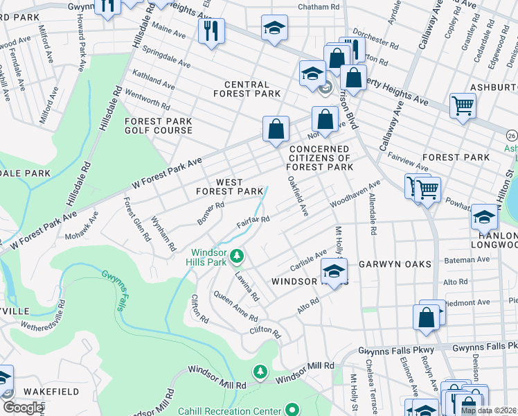 map of restaurants, bars, coffee shops, grocery stores, and more near 4026 Westchester Road in Baltimore
