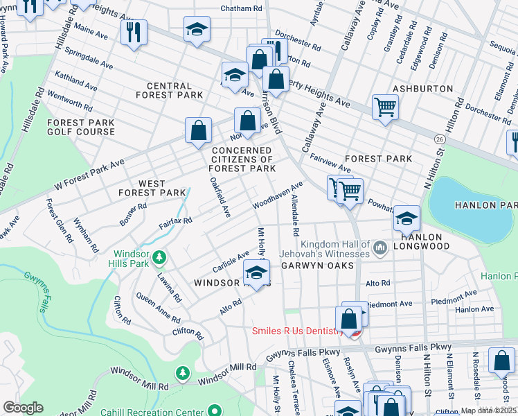 map of restaurants, bars, coffee shops, grocery stores, and more near 2911 Mount Holly Street in Baltimore