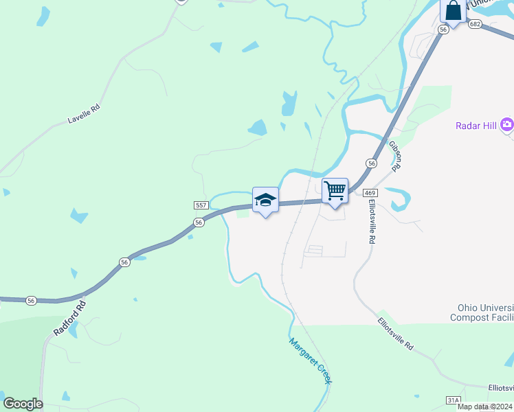 map of restaurants, bars, coffee shops, grocery stores, and more near 8070 West Union Street in Athens