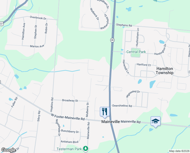 map of restaurants, bars, coffee shops, grocery stores, and more near 137 Hildebrant Dr in Maineville