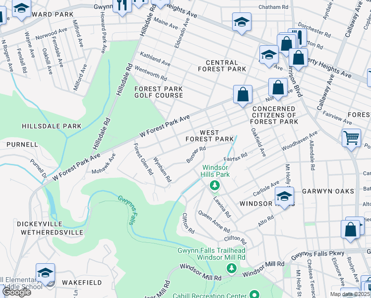 map of restaurants, bars, coffee shops, grocery stores, and more near 4409 Fairview Avenue in Baltimore