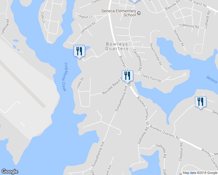 map of restaurants, bars, coffee shops, grocery stores, and more near 3646 Revolea Beach Road in Middle River