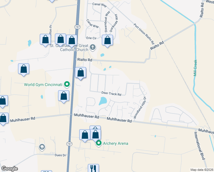 map of restaurants, bars, coffee shops, grocery stores, and more near 9760 Flagstone Way in Butler County