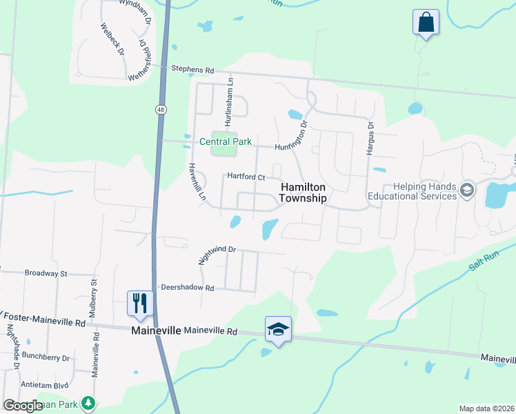 map of restaurants, bars, coffee shops, grocery stores, and more near 7734 Haverhill Lane in Maineville