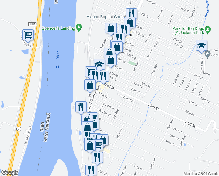 map of restaurants, bars, coffee shops, grocery stores, and more near 518-520 23rd Street in Vienna