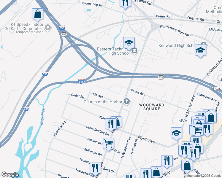 map of restaurants, bars, coffee shops, grocery stores, and more near 900 Essex Square in Essex