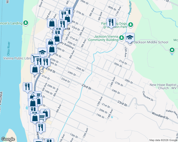 map of restaurants, bars, coffee shops, grocery stores, and more near 2610 10th Avenue in Vienna