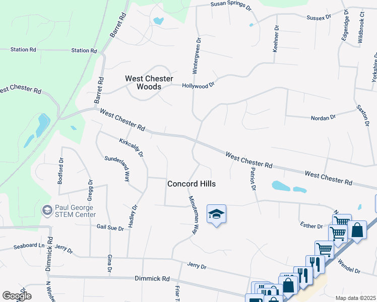 map of restaurants, bars, coffee shops, grocery stores, and more near 9129 Revere Run in Butler County
