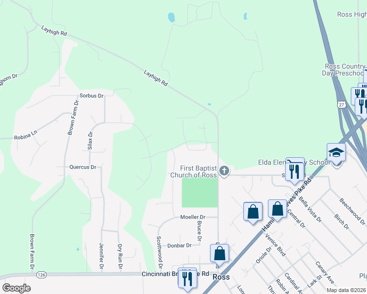 map of restaurants, bars, coffee shops, grocery stores, and more near 2095 Demoret Lane in Hamilton