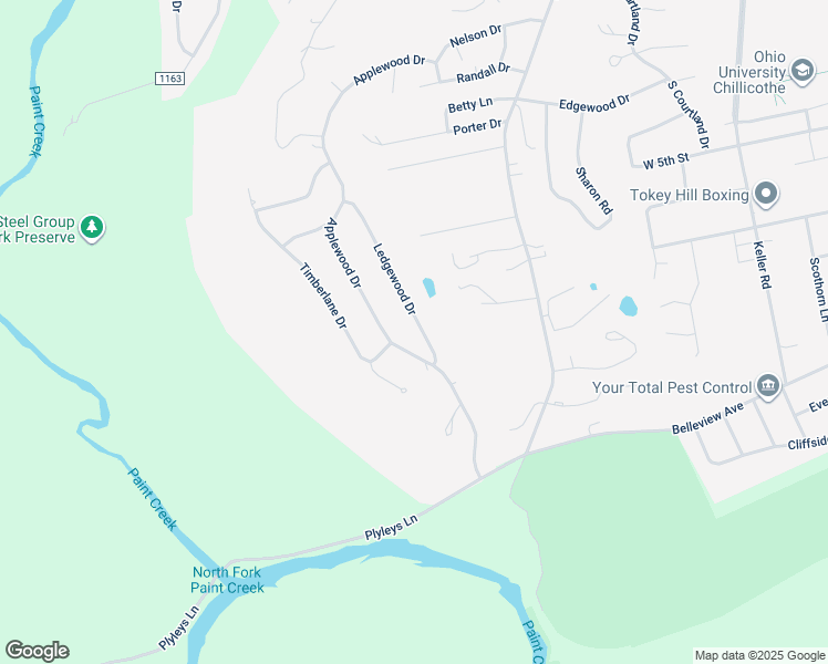 map of restaurants, bars, coffee shops, grocery stores, and more near 53 Ledgewood Drive in Chillicothe