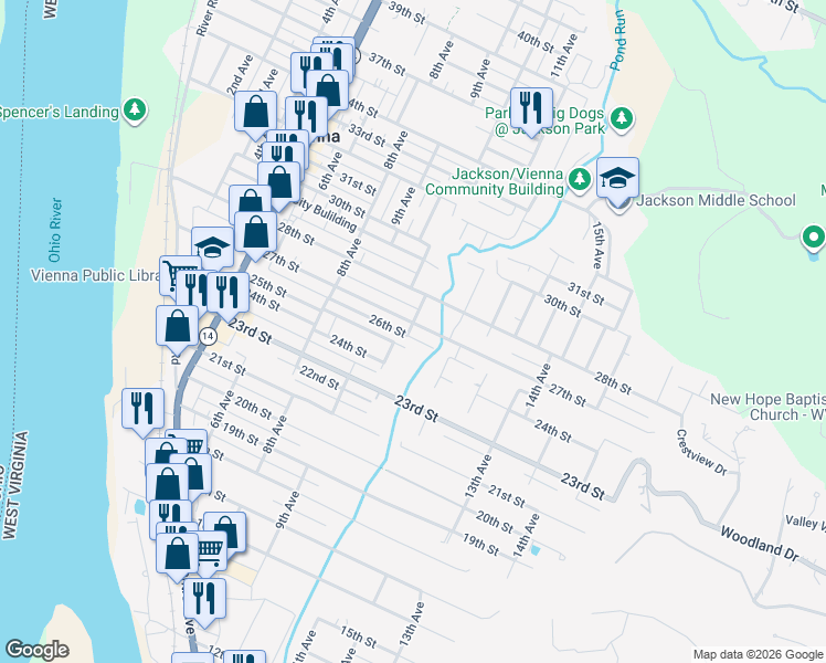 map of restaurants, bars, coffee shops, grocery stores, and more near 2610 10th Avenue in Vienna