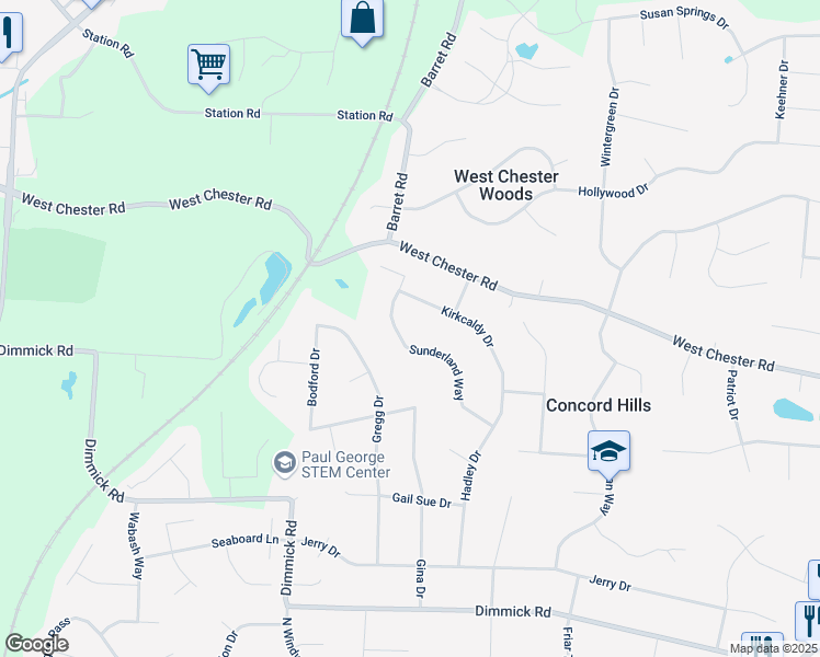 map of restaurants, bars, coffee shops, grocery stores, and more near 9210 Sunderland Way in Butler County