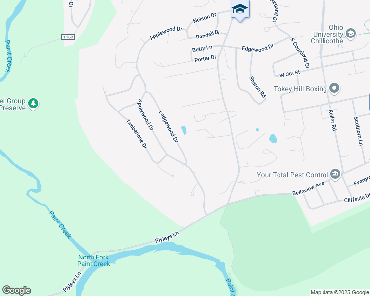 map of restaurants, bars, coffee shops, grocery stores, and more near 53 Ledgewood Drive in Chillicothe