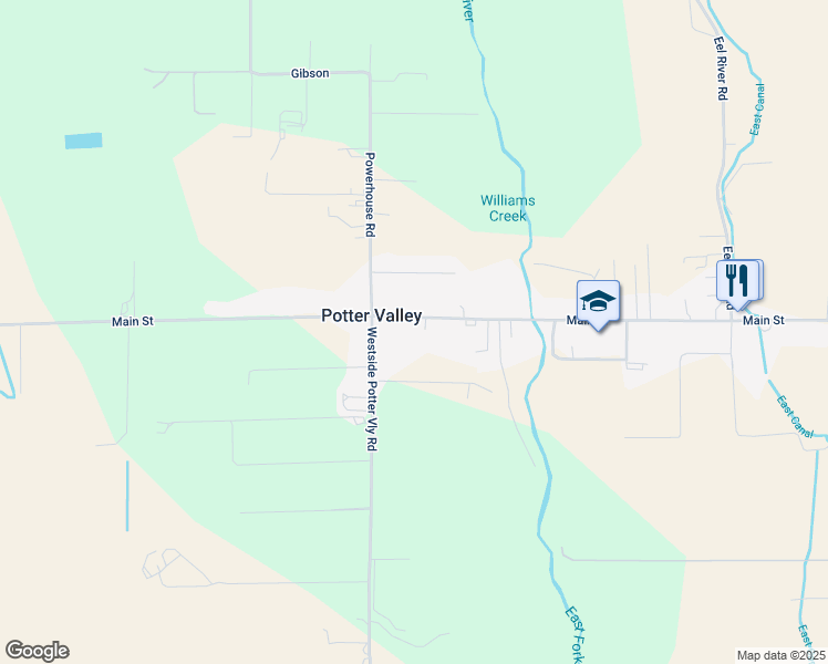 map of restaurants, bars, coffee shops, grocery stores, and more near 10091 Main Street in Potter Valley