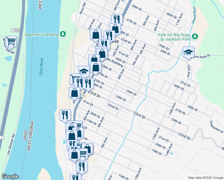 map of restaurants, bars, coffee shops, grocery stores, and more near 2305 8th Avenue in Vienna