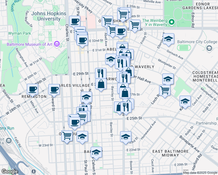 map of restaurants, bars, coffee shops, grocery stores, and more near 336 Whitridge Avenue in Baltimore