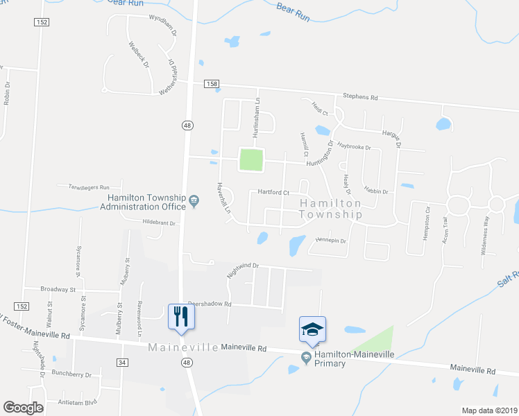 map of restaurants, bars, coffee shops, grocery stores, and more near 240 Heftner Circle in Maineville