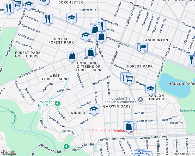map of restaurants, bars, coffee shops, grocery stores, and more near 3010 Chelsea Terrace in Baltimore