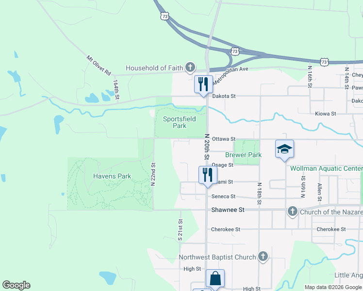 map of restaurants, bars, coffee shops, grocery stores, and more near 2101 Ottawa Street in Leavenworth
