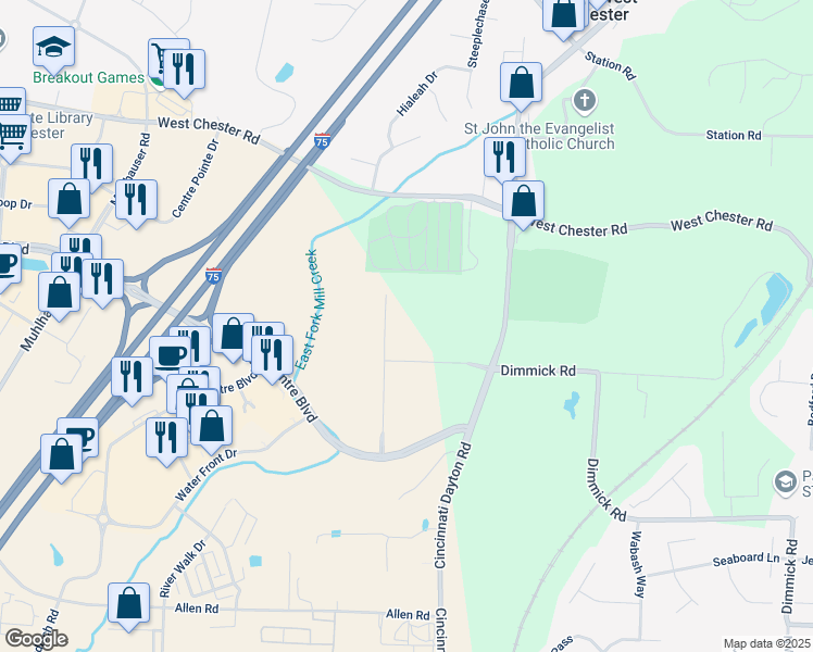 map of restaurants, bars, coffee shops, grocery stores, and more near 6380 Aviation Way in Butler County